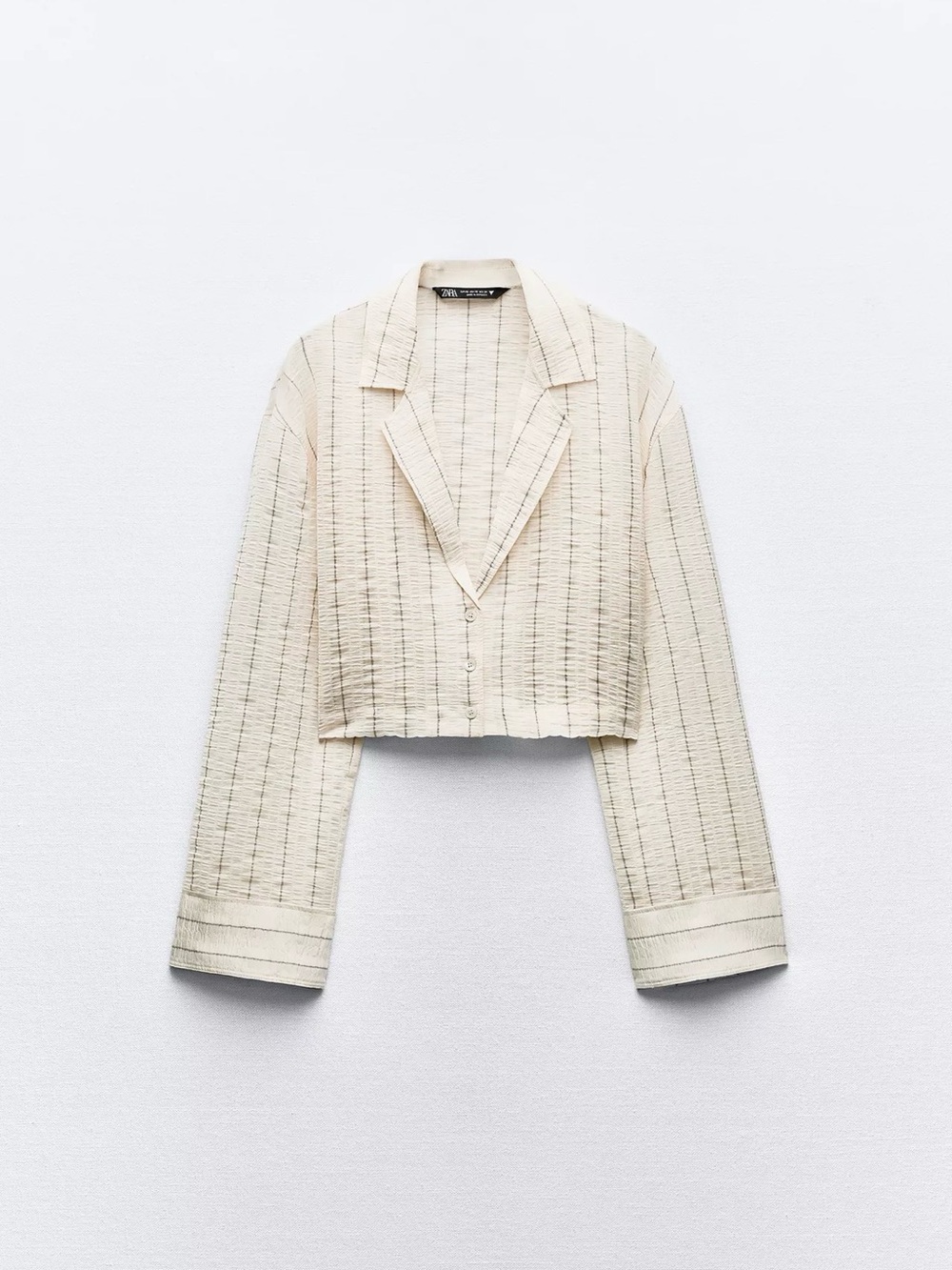ZARA  Wrinkle Effect Striped Crop Shirt